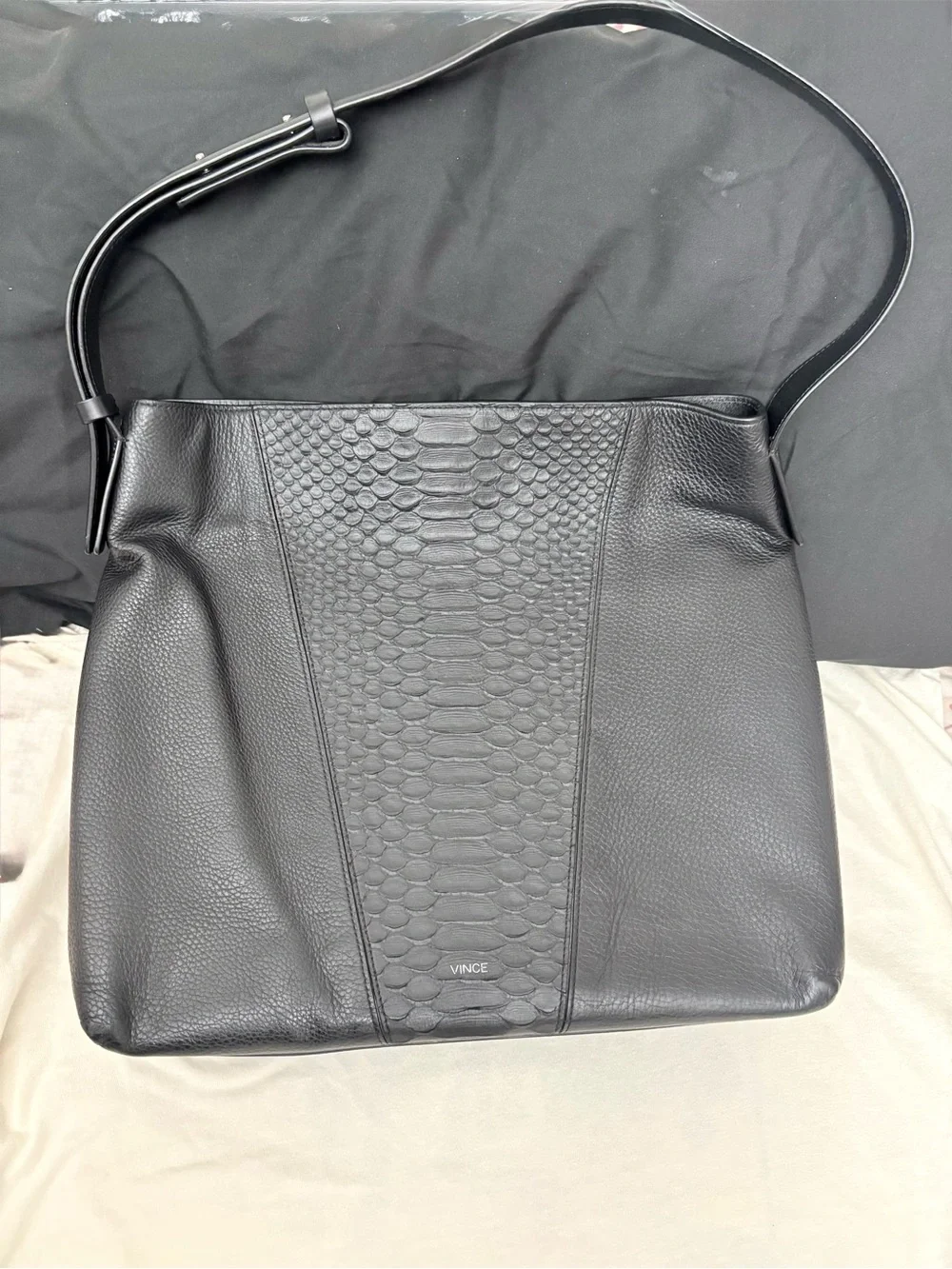 Vince Modern V Stamped Python Medium Hobo bag